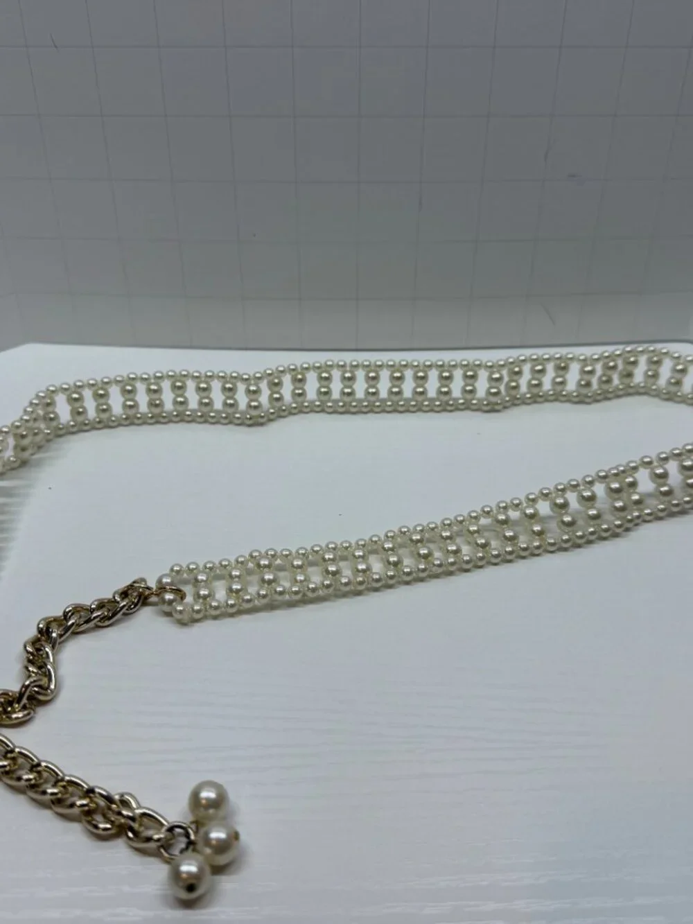 Vtg 60s Strand Faux Pearls Beaded Belt Adjustable gold tone Chain